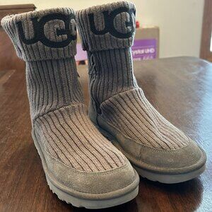 UGG Charcoal Gray Classic Knit & Suede Boots Women’s Size 8